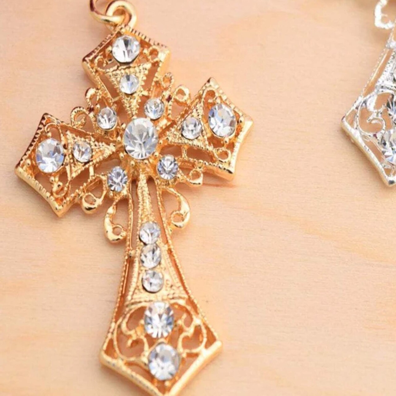 1 Piece 2.5x1.75 Gold Rhinestone Cross Charm Pendant Jewelry Baptism Craft